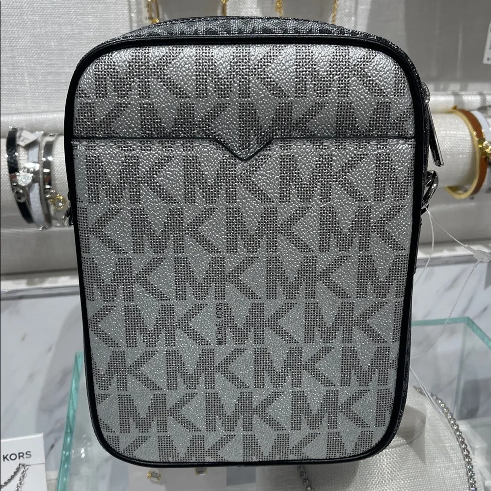 MICHAEL KORS Jet Set Medium Metallic Signature Logo NS Chain Crossbody Flight